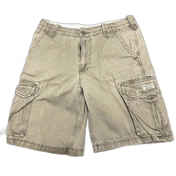 Vintage Aeropostale Y2K Authentic Cargos Tan Baggy Shorts Size‎ 34 Waist - Picture 1 of 5